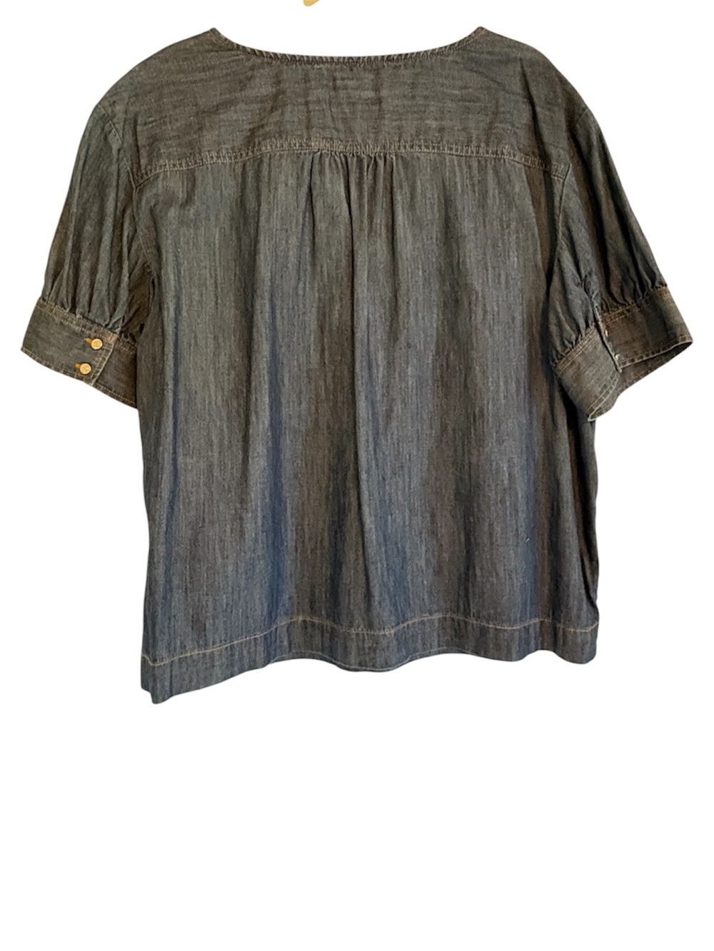 Talbots Chambray Puff Sleeve Top XL Indigo Denim Cottagecore - Picture 3 of 8